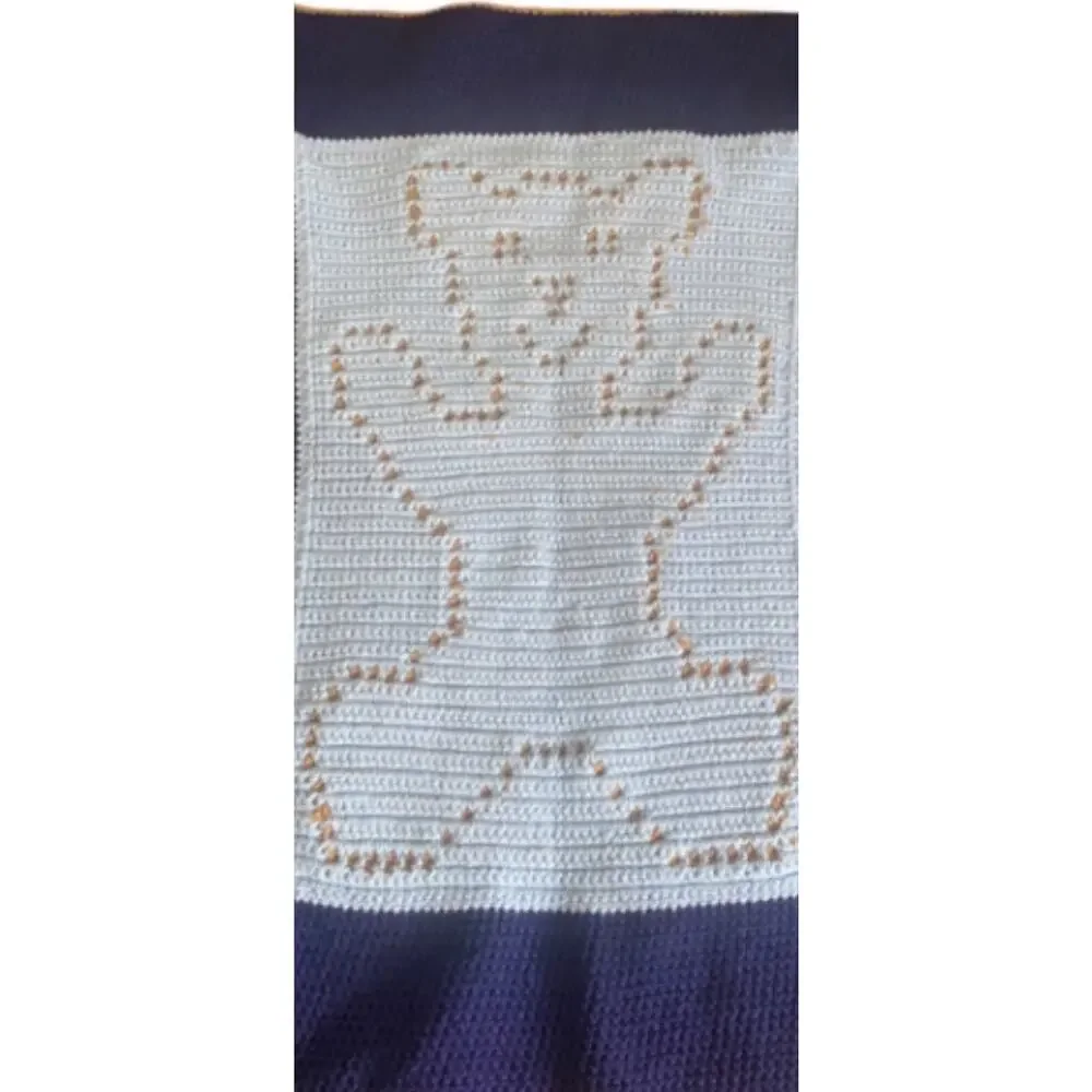 Vintage Handmade Crochet Bear Throw Blanket 36 Wide X 42 Long